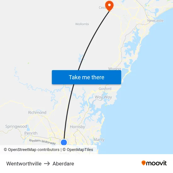 Wentworthville to Aberdare map