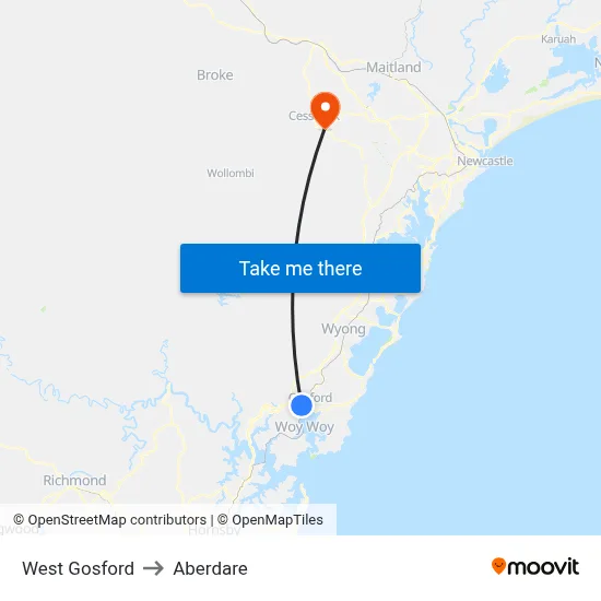 West Gosford to Aberdare map