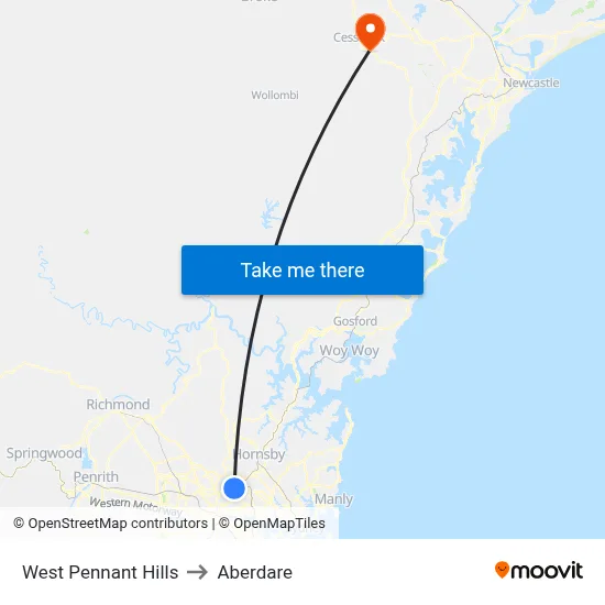 West Pennant Hills to Aberdare map