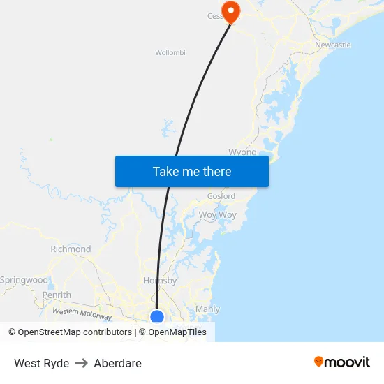 West Ryde to Aberdare map