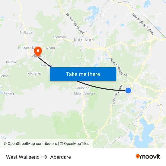 West Wallsend to Aberdare map