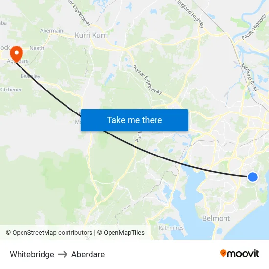 Whitebridge to Aberdare map