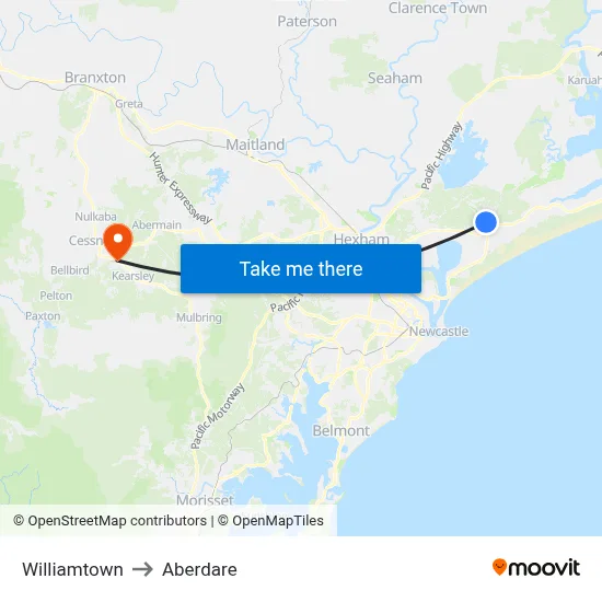 Williamtown to Aberdare map