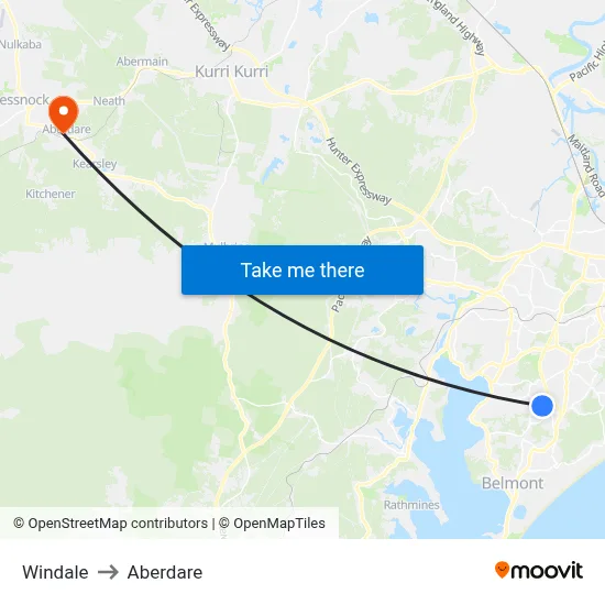 Windale to Aberdare map