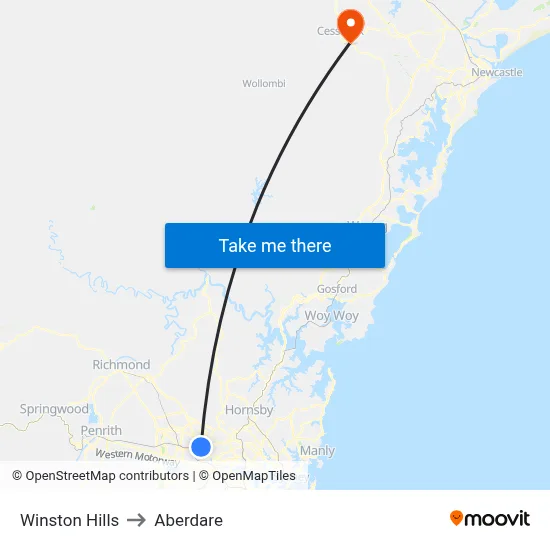 Winston Hills to Aberdare map