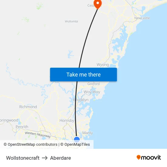 Wollstonecraft to Aberdare map