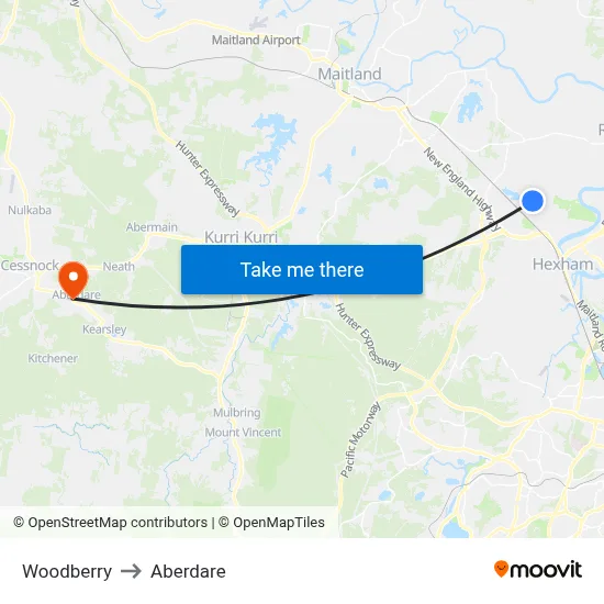 Woodberry to Aberdare map