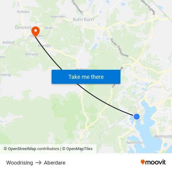 Woodrising to Aberdare map