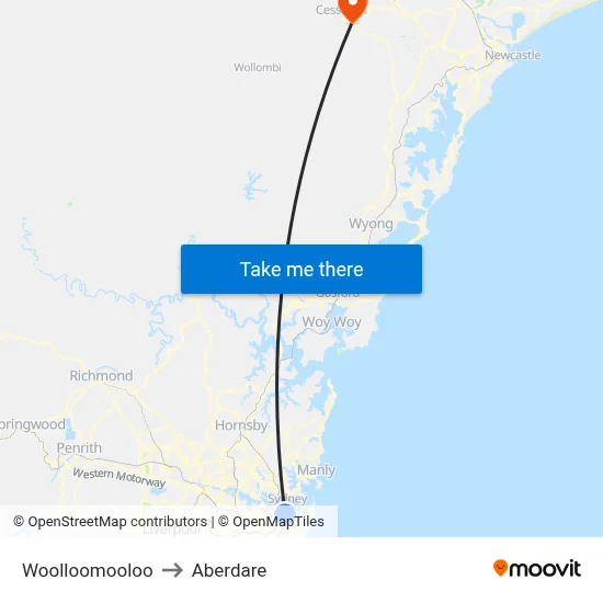 Woolloomooloo to Aberdare map
