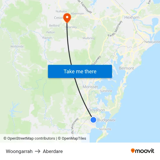 Woongarrah to Aberdare map