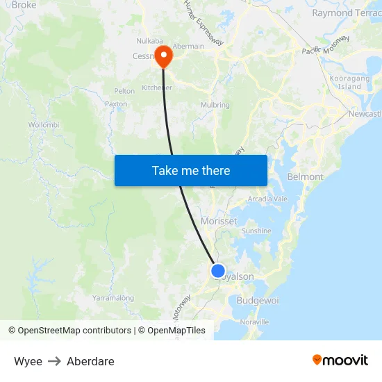 Wyee to Aberdare map