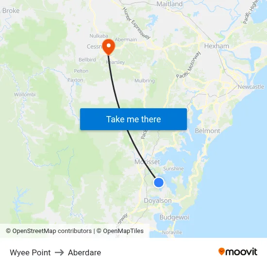 Wyee Point to Aberdare map