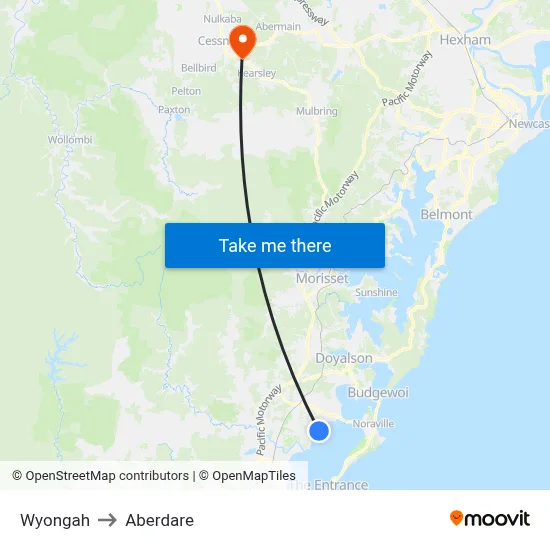 Wyongah to Aberdare map