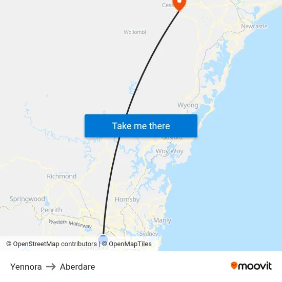 Yennora to Aberdare map