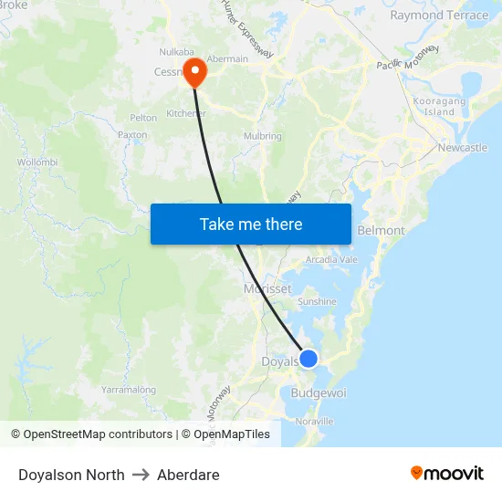 Doyalson North to Aberdare map