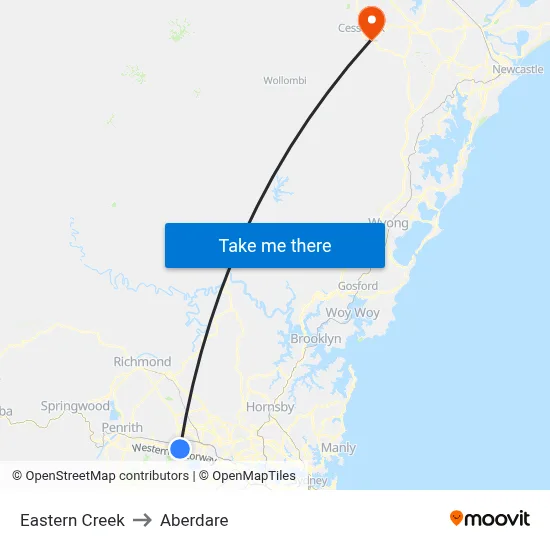 Eastern Creek to Aberdare map