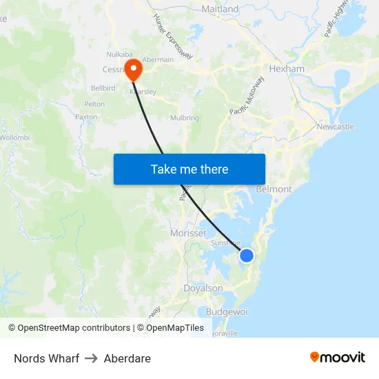 Nords Wharf to Aberdare map