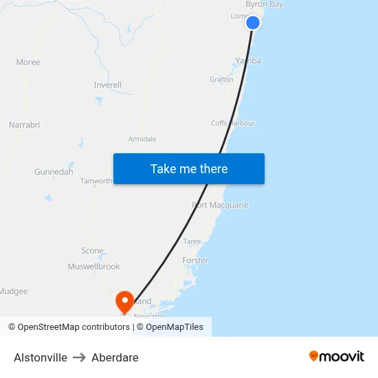 Alstonville to Aberdare map