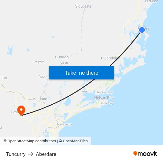 Tuncurry to Aberdare map