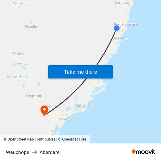 Wauchope to Aberdare map