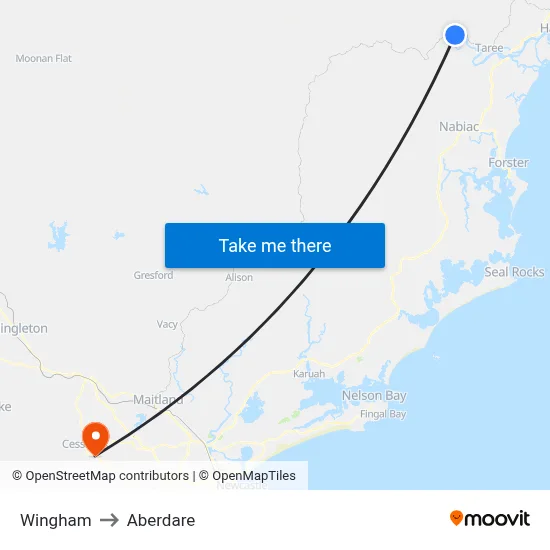 Wingham to Aberdare map