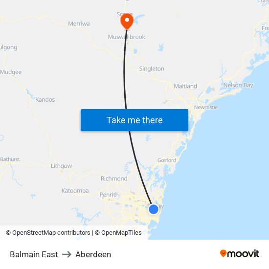 Balmain East to Aberdeen map