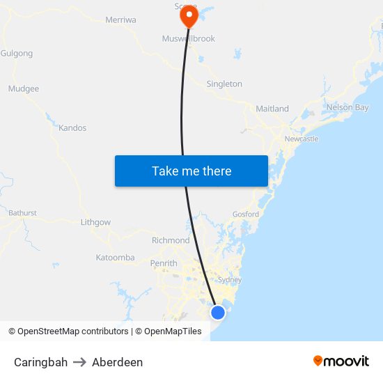 Caringbah to Aberdeen map