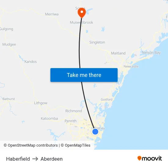 Haberfield to Aberdeen map