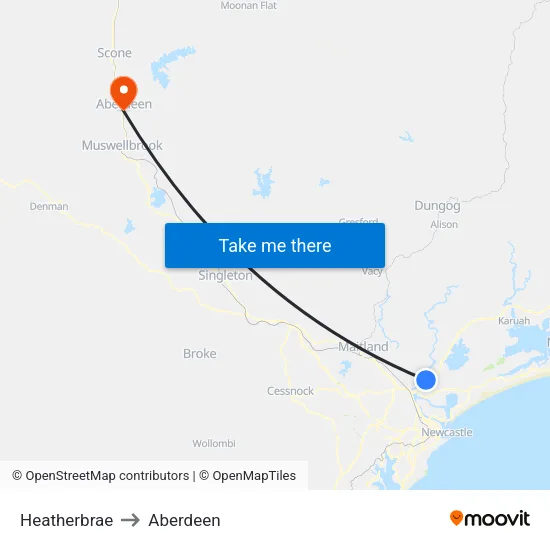 Heatherbrae to Aberdeen map