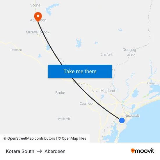 Kotara South to Aberdeen map