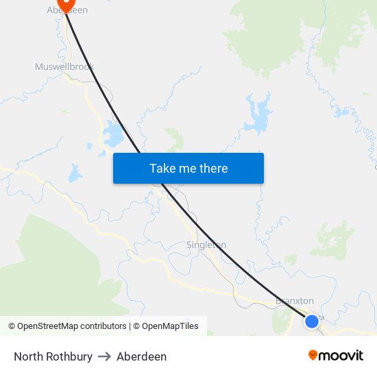 North Rothbury to Aberdeen map
