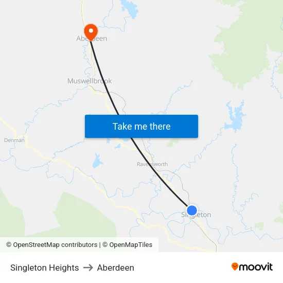 Singleton Heights to Aberdeen map