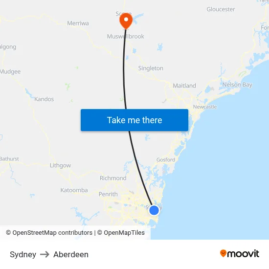 Sydney to Aberdeen map