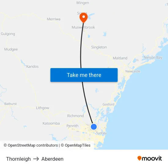 Thornleigh to Aberdeen map