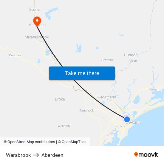 Warabrook to Aberdeen map