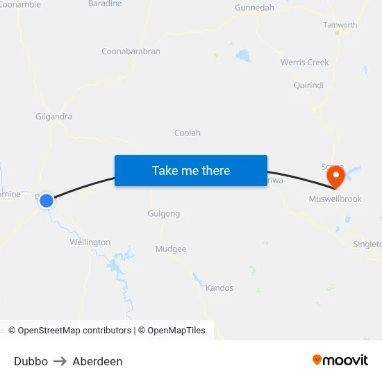 Dubbo to Aberdeen map