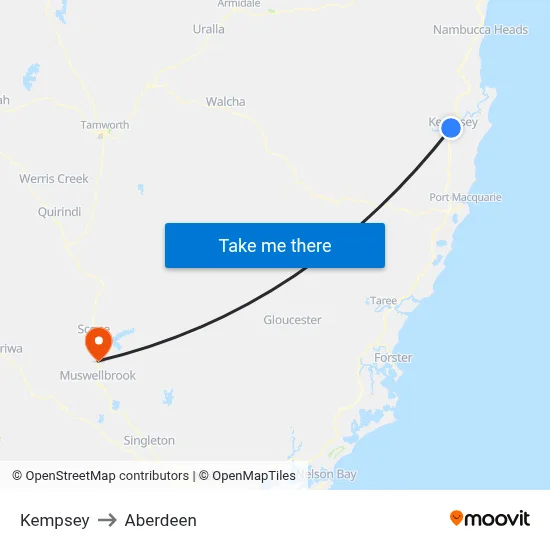 Kempsey to Aberdeen map