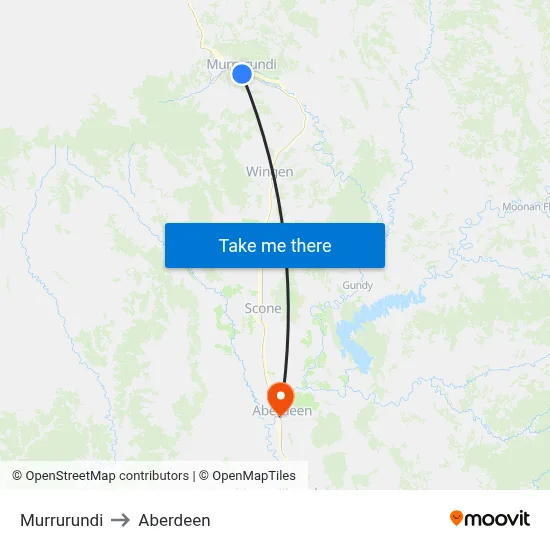 Murrurundi to Aberdeen map