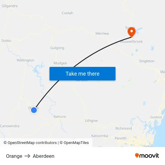 Orange to Aberdeen map