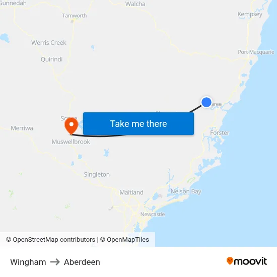 Wingham to Aberdeen map
