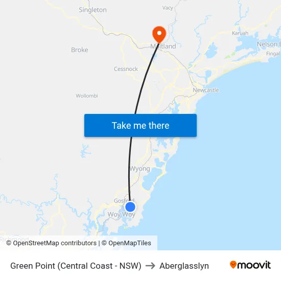 Green Point (Central Coast - NSW) to Aberglasslyn map