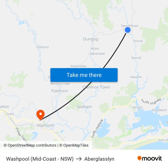 Washpool (Mid-Coast - NSW) to Aberglasslyn map