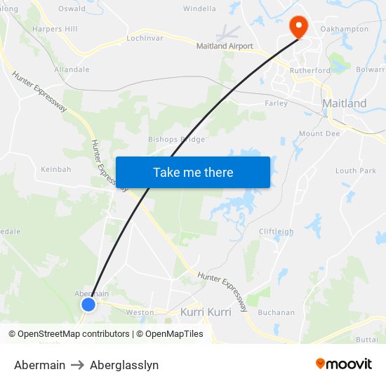 Abermain to Aberglasslyn map
