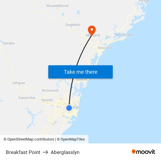 Breakfast Point to Aberglasslyn map