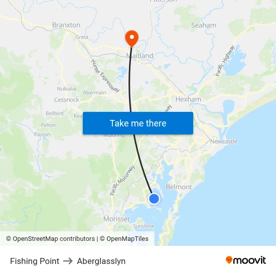 Fishing Point to Aberglasslyn map