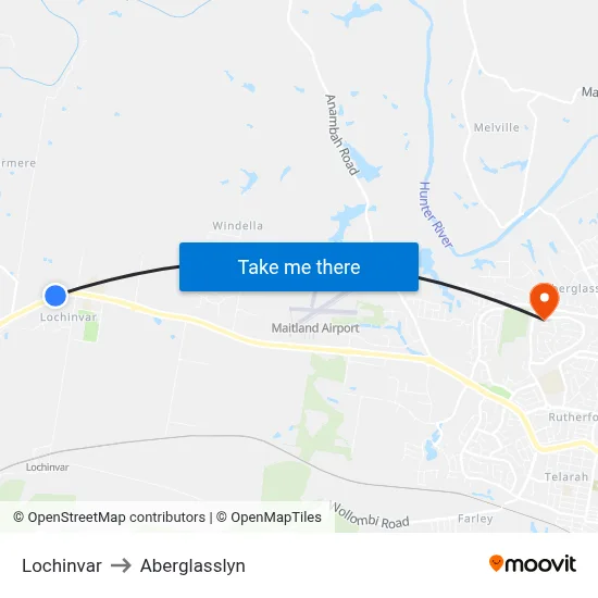 Lochinvar to Aberglasslyn map