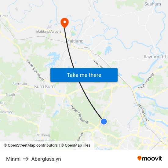 Minmi to Aberglasslyn map