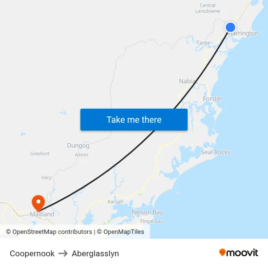 Coopernook to Aberglasslyn map