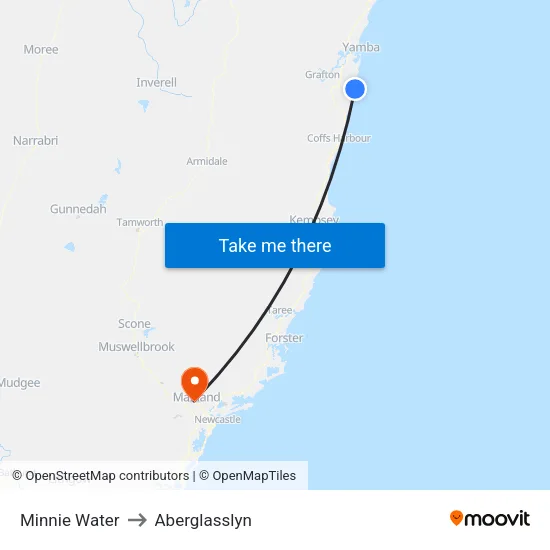 Minnie Water to Aberglasslyn map
