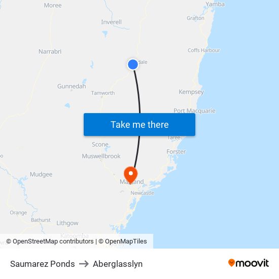 Saumarez Ponds to Aberglasslyn map